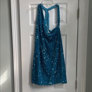 Glamorous Teal Sequin Party Dress